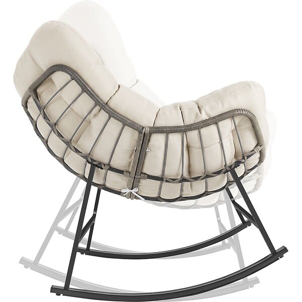 TECTAKE - Fauteuil à bascule rembourré motif matelassé beige structure en acier thermolaqué tressage rotin 93 x 99,5 x 89 cm - large