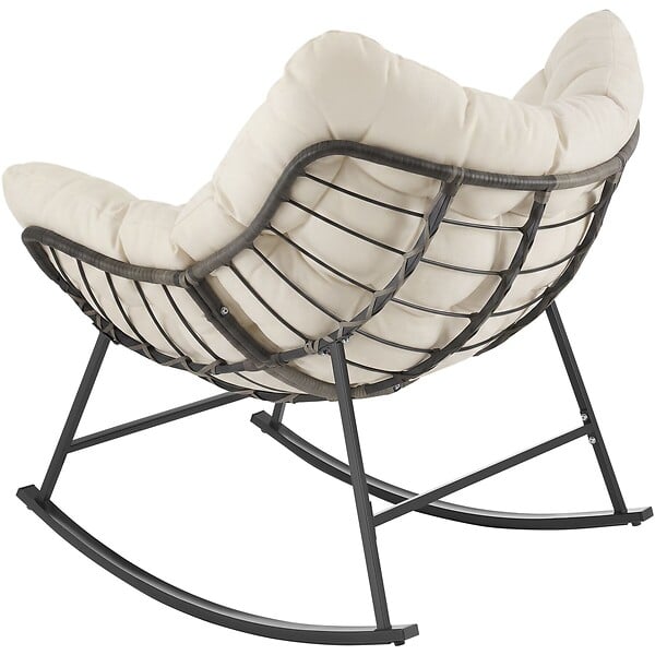 TECTAKE - Fauteuil à bascule rembourré motif matelassé beige structure en acier thermolaqué tressage rotin 93 x 99,5 x 89 cm - large