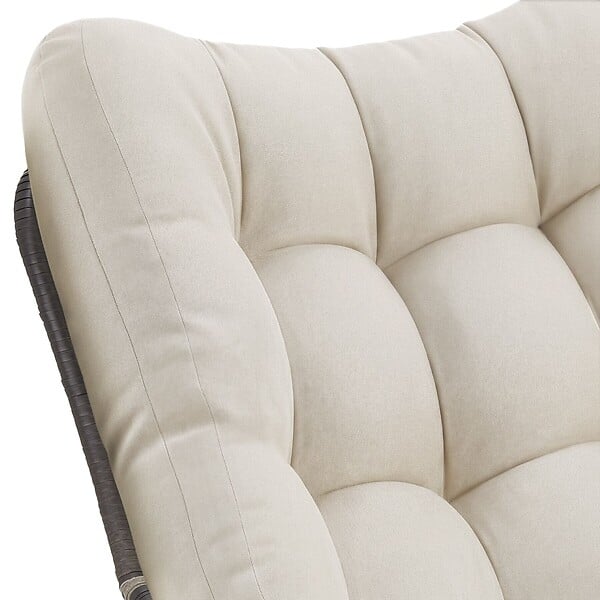 TECTAKE - Fauteuil à bascule rembourré motif matelassé beige structure en acier thermolaqué tressage rotin 93 x 99,5 x 89 cm - large