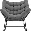 TECTAKE - Fauteuil à bascule rembourré avec motif matelassé gris anthracite en acier thermolaqué rotin robuste élégant - vignette