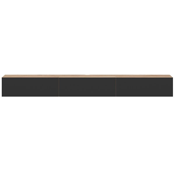 ID MARKET - Meuble TV 270 cm suspendu ELIO 3 portes bois et noir - large