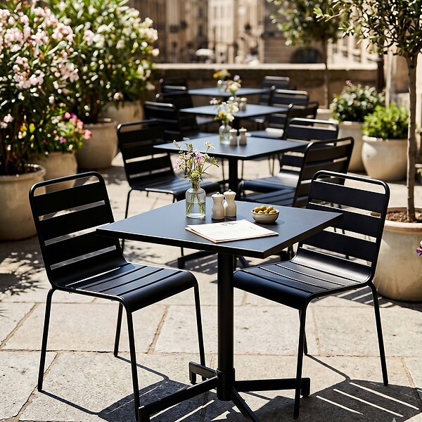 OVIALA - Ensemble table 70 cm et 2 chaises de jardin en métal noir - Palavas - large