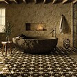 RO'MA NATURE - Carrelage Vintage effet Carreau ciment Etoile Blanche et Fond Noir 45x45x0,95 cm Sparta - Sol et mur intérieur (vendu par carton de 1 m²) - vignette