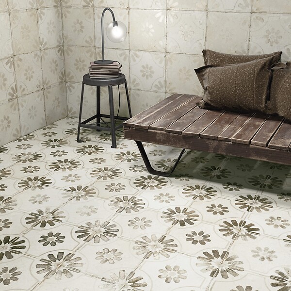 RO'MA NATURE - Carrelage Vintage effet Carreau ciment Noir 45x45x0,95 cm Selvara - Sol et mur intérieur (vendu par carton de 1 m²) - large