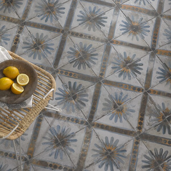 RO'MA NATURE - Carrelage Vintage effet Carreau ciment Bleu 45x45x0,95 cm Solaria - Sol et mur intérieur (vendu par carton de 1 m²) - large