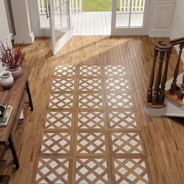 RO'MA NATURE - Carrelage Vintage effet Parquet Bois Pierre Blanche Versailles 45x45x0,95 cm Virelno - Sol intérieur (vendu par carton de 1 m²) - large