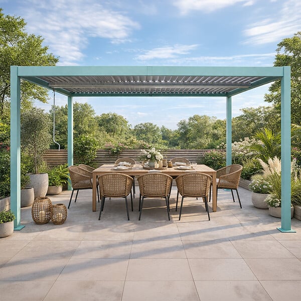 CONCEPT USINE - Pergola bioclimatique 4x3m structure aluminium lames orientables verte CORFU - large