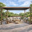 CONCEPT USINE - Pergola bioclimatique 4x3m structure aluminium lames orientables effet bois CORFU - vignette