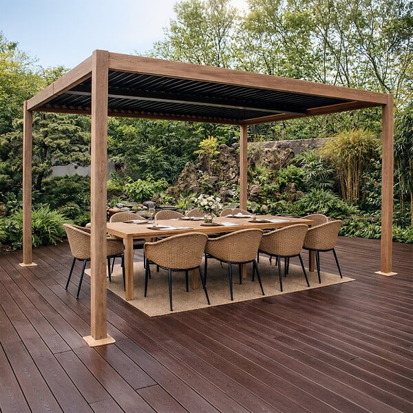 CONCEPT USINE - Pergola bioclimatique 4x3m structure aluminium lames orientables effet bois CORFU - large
