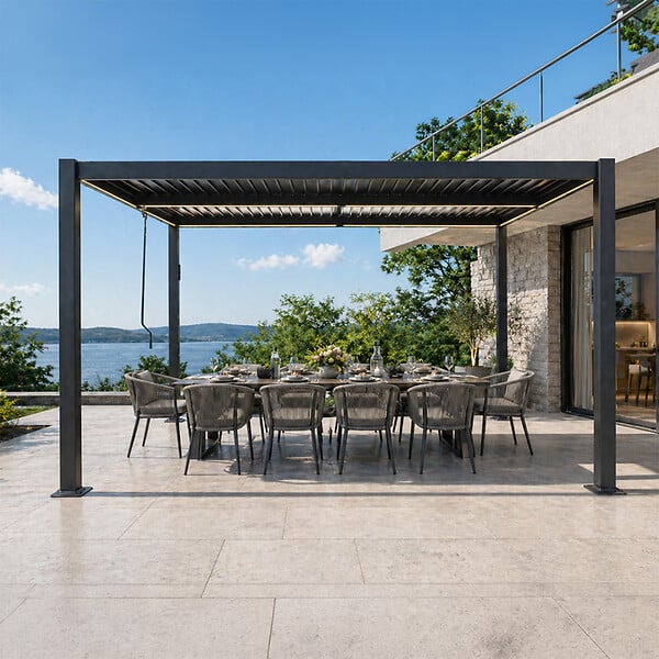 CONCEPT USINE - Pergola bioclimatique à LED 4x3m structure aluminium lames orientables CORFU - large