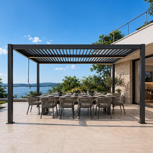 CONCEPT USINE - Pergola bioclimatique à LED 4x3m structure aluminium lames orientables CORFU - large