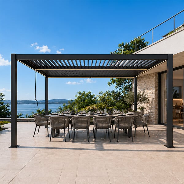 CONCEPT USINE - Pergola bioclimatique à LED 4x3m structure aluminium lames orientables CORFU - large