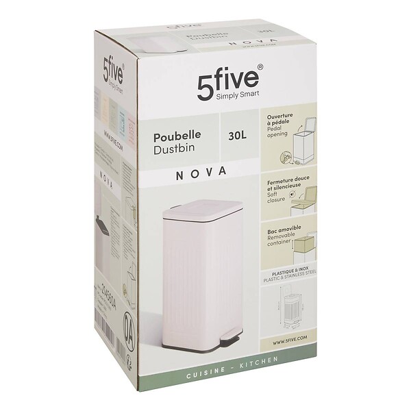 5 FIVE SIMPLY SMART - Poubelle Nova avec Pedale 30L Beige 35x27x58 cm - large