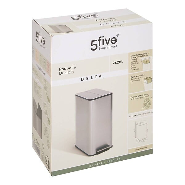 5 FIVE SIMPLY SMART - Poubelle Delta avec Pedale 2x28L Inox - large