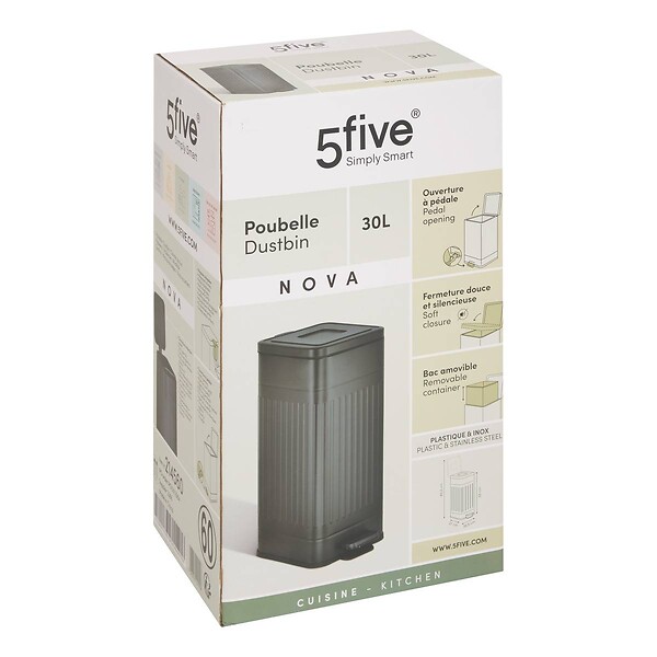5 FIVE SIMPLY SMART - Poubelle Nova avec Pedale 30L Noir 35x27x58 cm - large
