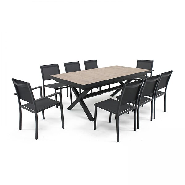 OVIALA - Table extensible aluminium et céramique avec 10 chaises - Tivoli - large