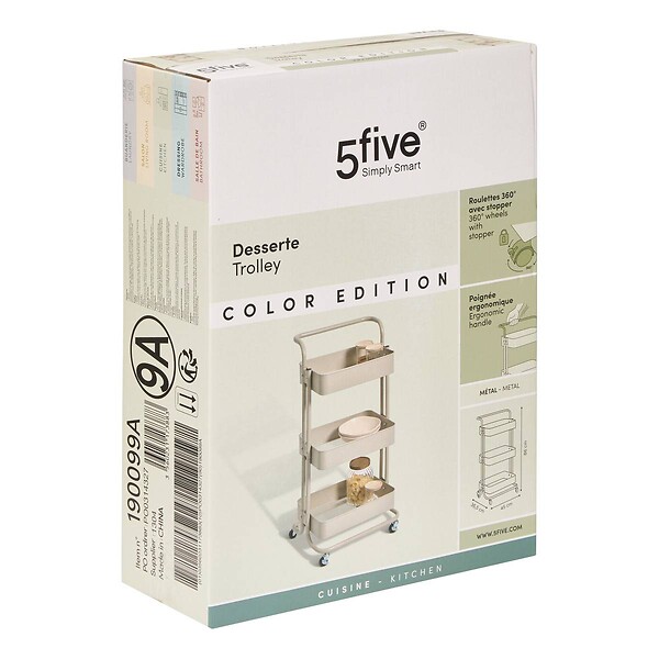 5 FIVE SIMPLY SMART - Desserte Color edition 3 niveaux 45x36,5x86cm beige - large