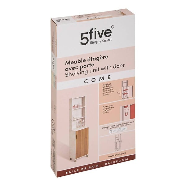 5 FIVE SIMPLY SMART - Étagère 1 porte 7 niveaux Come bois et effet marbre - large