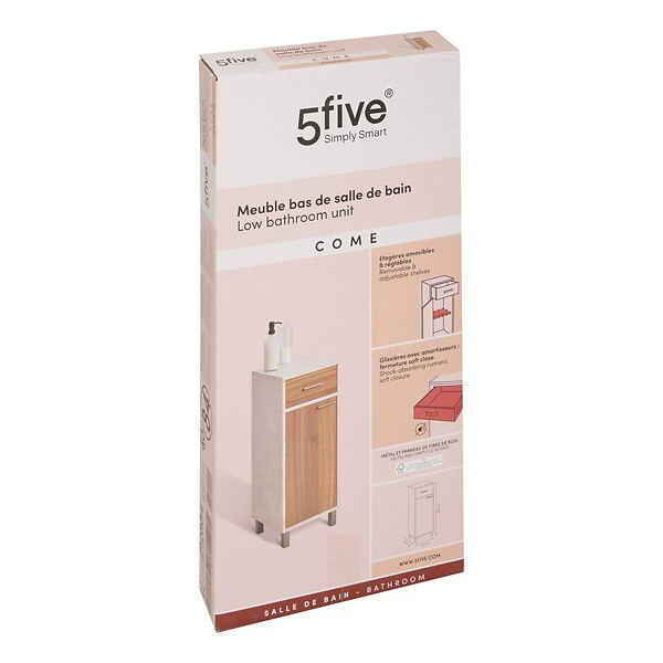 5 FIVE SIMPLY SMART - Meuble bas 1 porte 2 niveaux Come bois et effet marbre - large