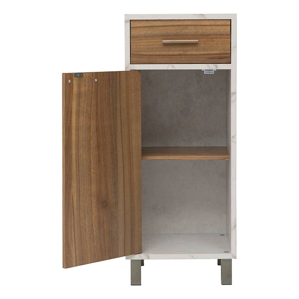5 FIVE SIMPLY SMART - Meuble bas 1 porte 2 niveaux Come bois et effet marbre - large