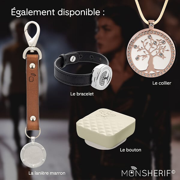 MONSHERIF - MONSHERIF© Bouton d'alerte + lanière noire - App gratuite - Sans abonnement - large