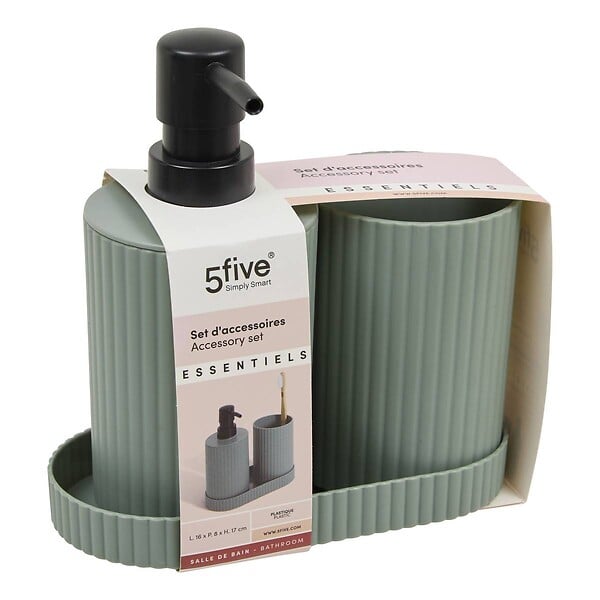 5 FIVE SIMPLY SMART - Lot distributeur de savon et gobelet strié vert - large