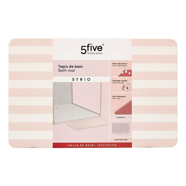 5 FIVE SIMPLY SMART - Tapis de bain Strio 39x60cm rayures rose en diatomite - large