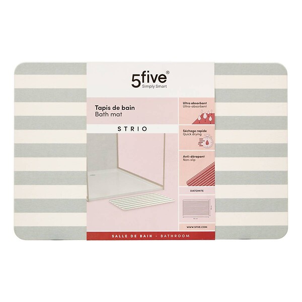 5 FIVE SIMPLY SMART - Tapis de bain Strio 39x60cm rayures vert céladon en diatomite - large