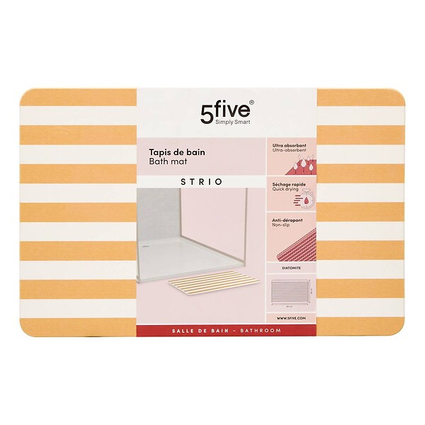 5 FIVE SIMPLY SMART - Tapis de bain Strio 39x60cm rayures jaune en diatomite - large