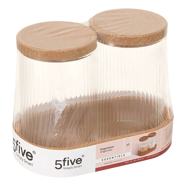 5 FIVE SIMPLY SMART - Lot de 2 organiseurs en verre avec support liège - large