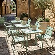 OVIALA - Ensemble table de jardin carrée et 2 fauteuils acier vert sauge - Palavas - vignette