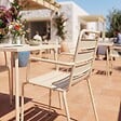 OVIALA - Ensemble table de jardin carrée et 2 fauteuils acier ivoire - Palavas - vignette