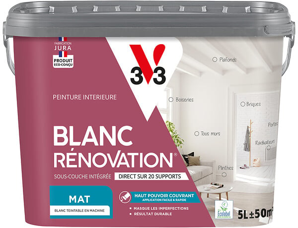 V33 PEINTURE - Peinture rénovation - Blanc mat - 5L - large