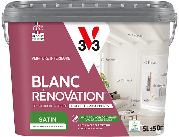 V33 PEINTURE - Peinture rénovation multi-supports satin Blanc - 5L - large
