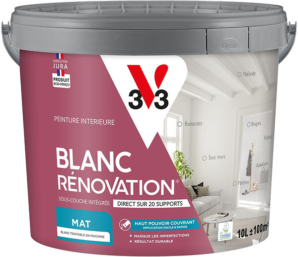 V33 PEINTURE - Peinture rénovation multi-supports - Blanc mat - 10L - large