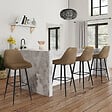 ID MARKET - Lot de 4 tabourets de bar THALYA en velours cotelé taupe avec demi-accoudoirs - vignette