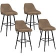 ID MARKET - Lot de 4 tabourets de bar THALYA en velours cotelé taupe avec demi-accoudoirs - vignette