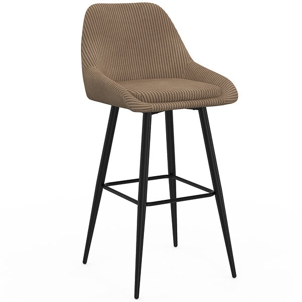 ID MARKET - Lot de 4 tabourets de bar THALYA en velours cotelé taupe avec demi-accoudoirs - large