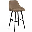 ID MARKET - Lot de 4 tabourets de bar THALYA en velours cotelé taupe avec demi-accoudoirs - vignette