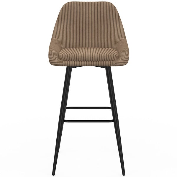 ID MARKET - Lot de 4 tabourets de bar THALYA en velours cotelé taupe avec demi-accoudoirs - large