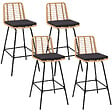 ID MARKET - Lot de 4 tabourets de bar SUMMER effet rotin pied métal noir - vignette