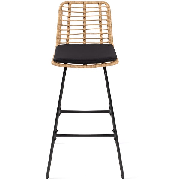 ID MARKET - Lot de 4 tabourets de bar SUMMER effet rotin pied métal noir - large