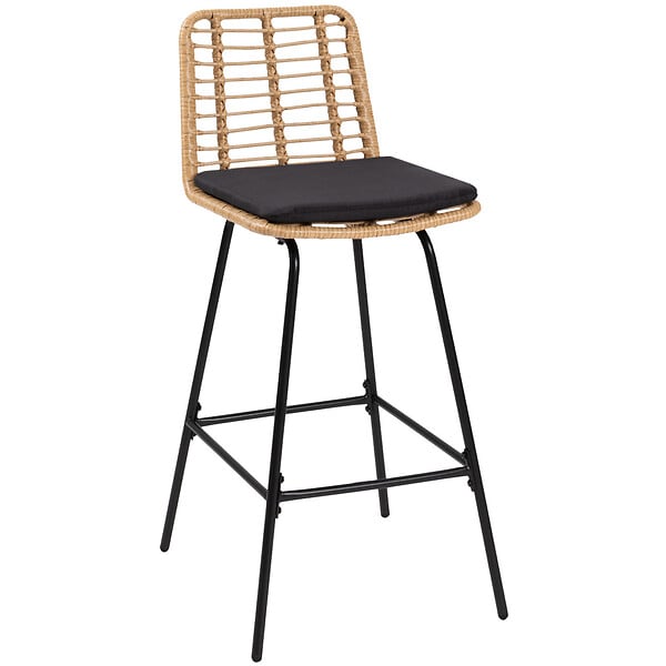 ID MARKET - Lot de 4 tabourets de bar SUMMER effet rotin pied métal noir - large