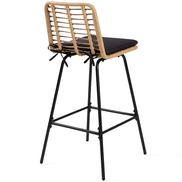 ID MARKET - Lot de 4 tabourets de bar SUMMER effet rotin pied métal noir - large