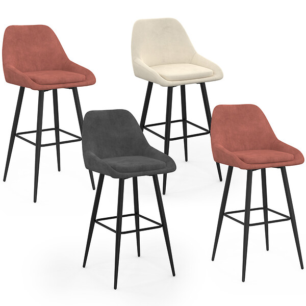 ID MARKET - Lot de 4 tabourets de bar THALYA en velours mix color gris foncé, terracotta x2, beige avec demi-accoudoirs - large