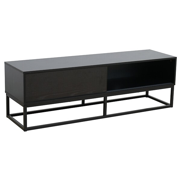 OVIALA - Meuble TV 2 portes rectangulaire L140 cm noir - Jasper - large