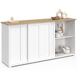 ID MARKET - Buffet 160 cm JANGO 3 portes coulissantes blanc et plateau bois - vignette