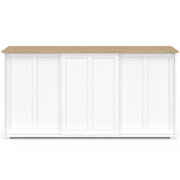 ID MARKET - Buffet 160 cm JANGO 3 portes coulissantes blanc et plateau bois - large
