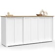 ID MARKET - Buffet 160 cm JANGO 3 portes coulissantes blanc et plateau bois - vignette