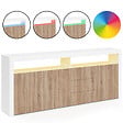 ID MARKET - Buffet 180 cm ELIGHT XXL 3 portes et 3 tiroirs avec LED et niches blanc et bois façon hêtre - vignette